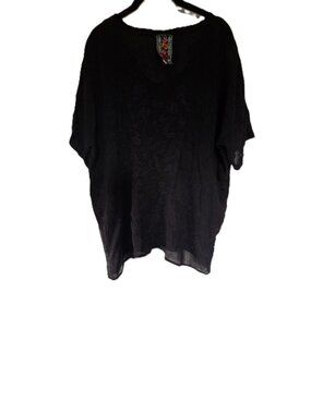 Johnny Was Top Womens Medium Black Embroidered